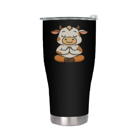 Cute cow bull yoga meditation relax chibi Stainless Steel Tumblers