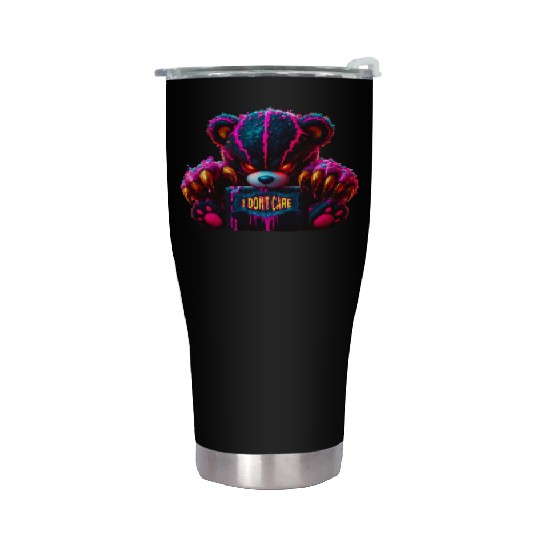 Angry Neon Bear "I DON'T CARE" – Edgy Graffiti  Stainless Steel Tumblers