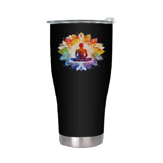Retro Zen Lotus Meditate Rainbow Stainless Steel Tumblers