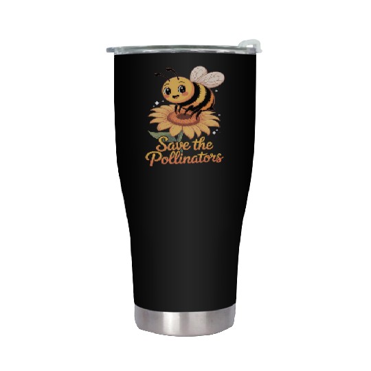 Save Our Pollinators Cute Bee Flower Stainless Steel Tumblers