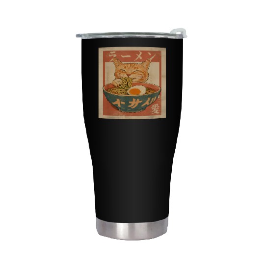 Cat Ramen Funny Japanese Vintage Stainless Steel Tumblers