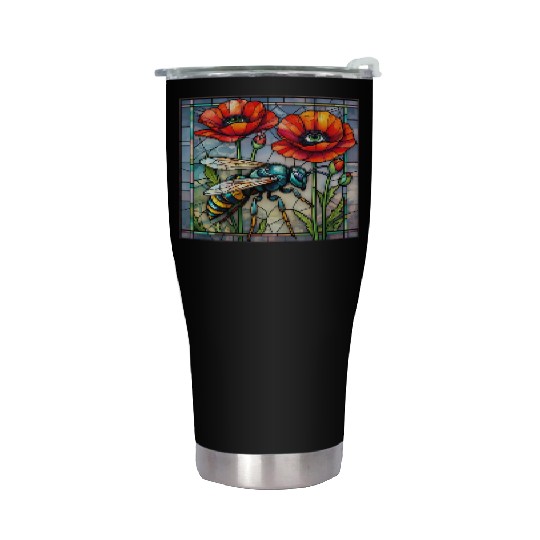 Wasp hornet bee stained glass vibrant poppy flower Stainless Steel Tumblers