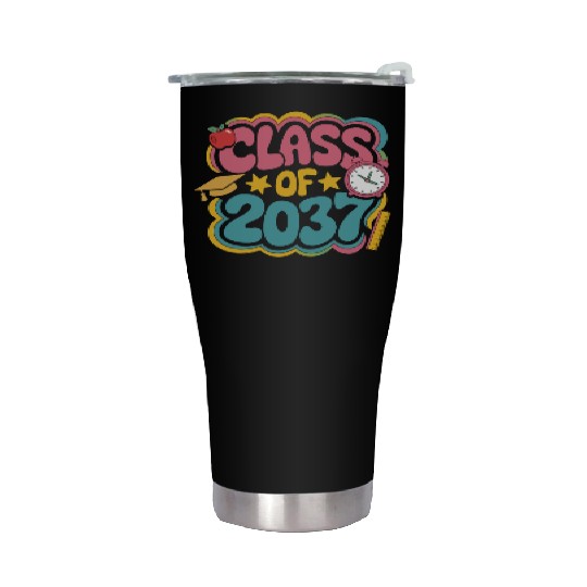 Class of 2037 Grow With Me, groovy back to school Stainless Steel Tumblers