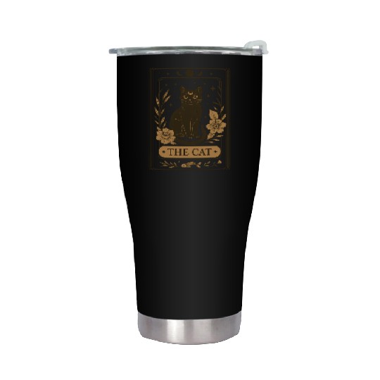 The Cat Tarot Card, Mystical Black Cat, Celestial Stainless Steel Tumblers