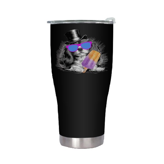 Cavalier King Charles Spaniel with a popsicle Stainless Steel Tumblers