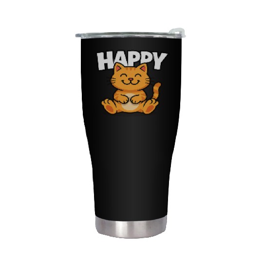 Joyful Cat Illustration Stainless Steel Tumblers Design