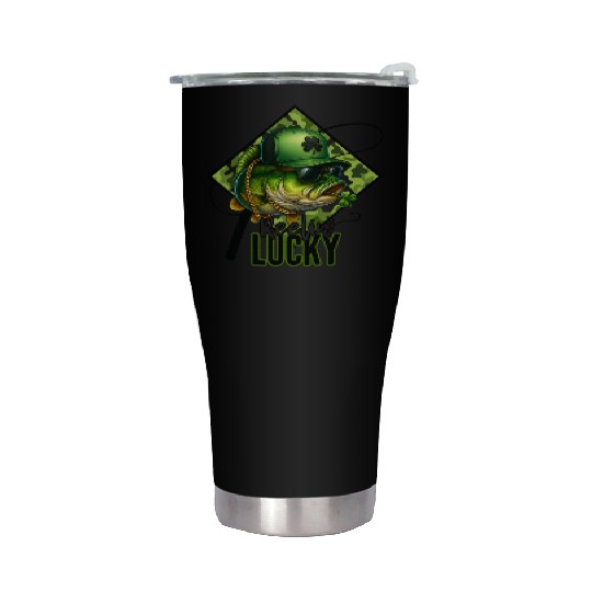 Reelin' Lucky Bass Fish Stainless Steel Tumblers
