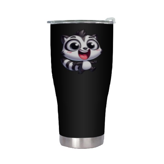 Kawaii raccoon cartoon joy cute fun kids Stainless Steel Tumblers