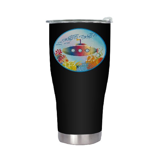 Colorful Submarine in a Tropical Coral Reef Stainless Steel Tumblers