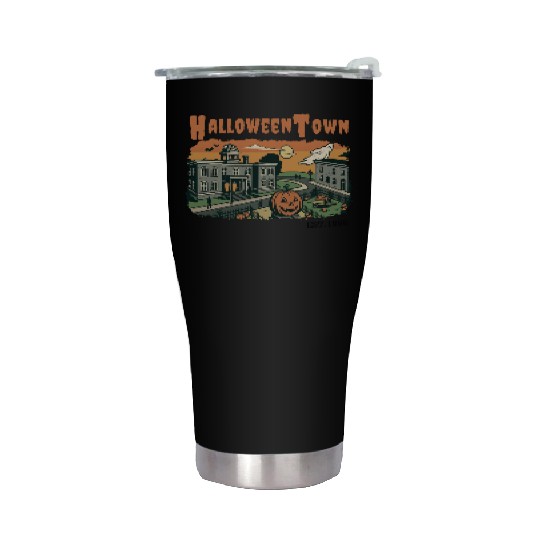 Halloweentown Spooky Sunset Scene – Vintage Hallow Stainless Steel Tumblers