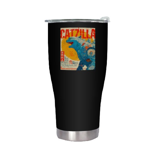 Catzilla Retro Movie Poster Stainless Steel Tumblers