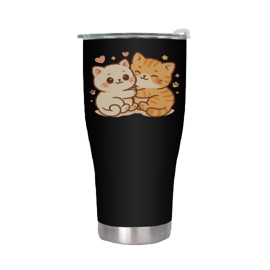 Cute Kittens Embracing Heartwarming Design Stainless Steel Tumblers