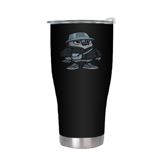 Cool Pigeon in Streetwear | Urban Cartoon Bird Stainless Steel Tumblers