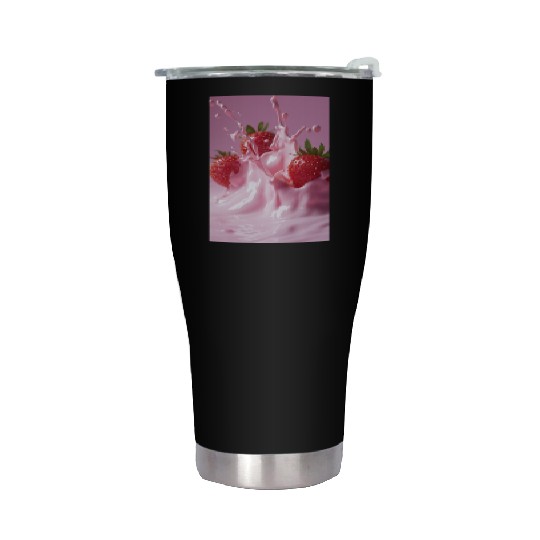 Strawberries in Pink Splash Stainless Steel Tumblers