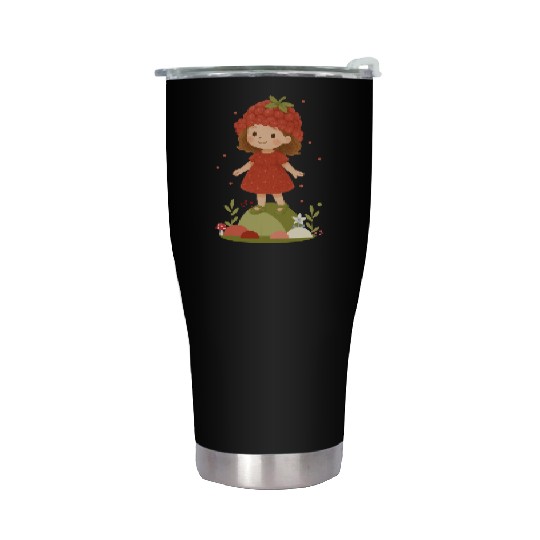 Cute Raspberry Girl Illustration Stainless Steel Tumblers