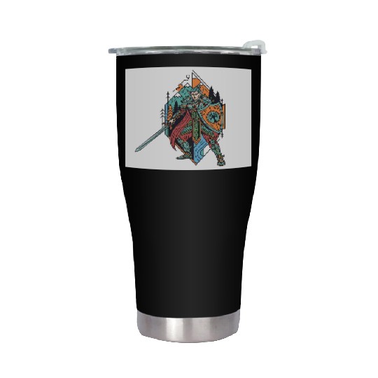 Epic Elf Warrior Shield and Sword Illustration Stainless Steel Tumblers