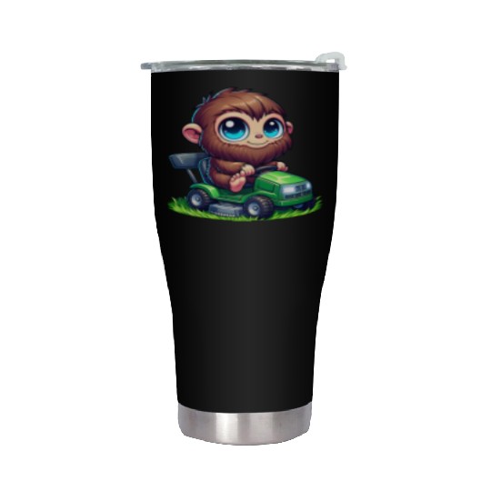 Cute Bigfoot Sasquatch lawn mower gardening chibi Stainless Steel Tumblers