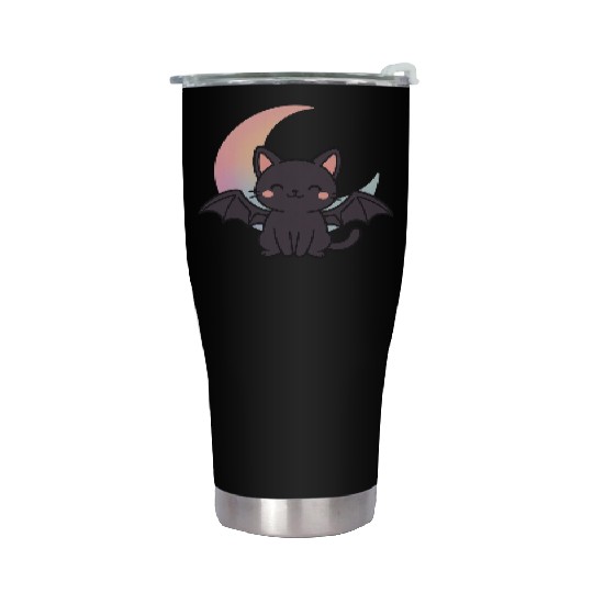 Cute Bat and Moon Illustration Stainless Steel Tumblers