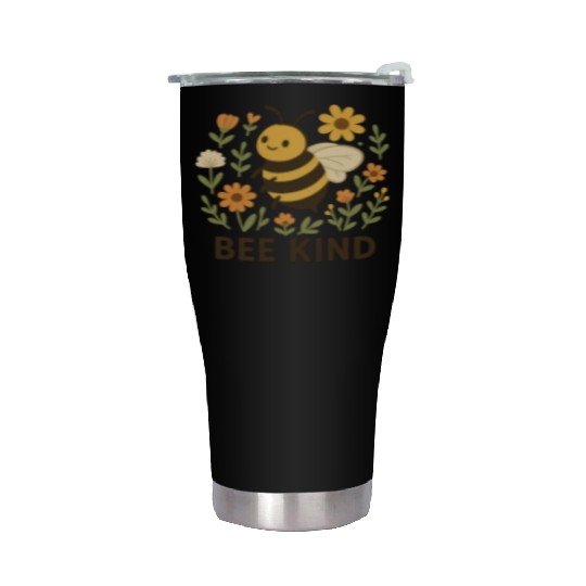Whimsical Bee with Floral Accents Stainless Steel Tumblers
