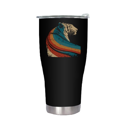 Abstract Wild Tiger with Retro Stripes Stainless Steel Tumblers