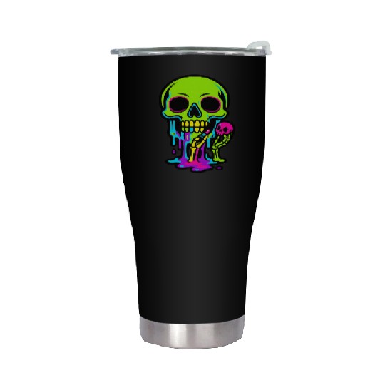 Neon Melting Skull with Small Skeleton Stainless Steel Tumblers