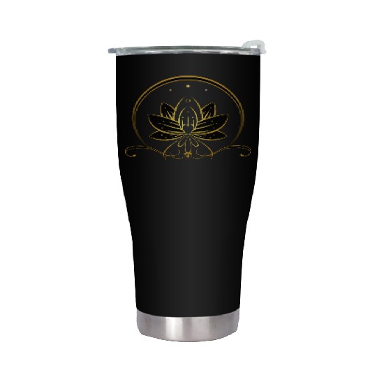 Golden Lotus and Butterfly Emblem Stainless Steel Tumblers