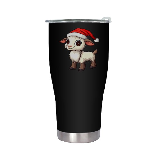 Festive Christmas Goat Cartoon Design Stainless Steel Tumblers