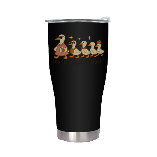 Whimsical Teacher Goose with Ducklings Stainless Steel Tumblers