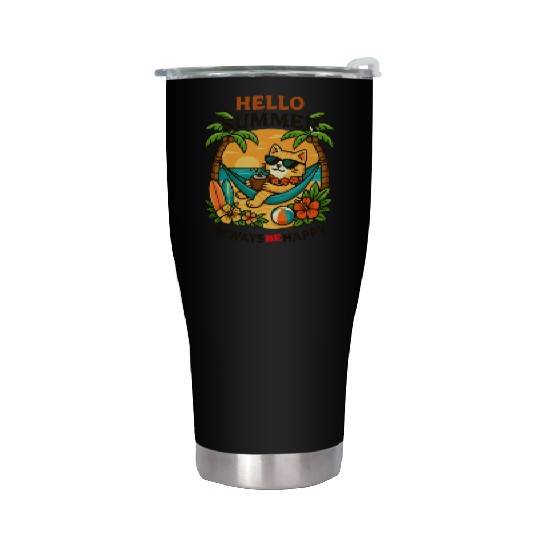 Summer Cat Relaxing in Paradise Stainless Steel Tumblers