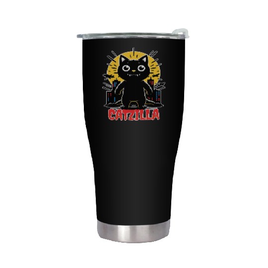 Nighttime City Monster Catzilla Design Stainless Steel Tumblers