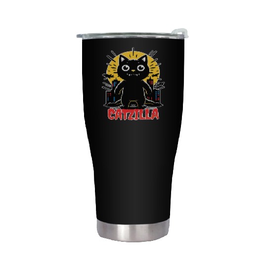 Nighttime City Monster Catzilla Design Stainless Steel Tumblers