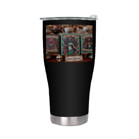 Colorful Sugar Skull Mermaid Design Stainless Steel Tumblers