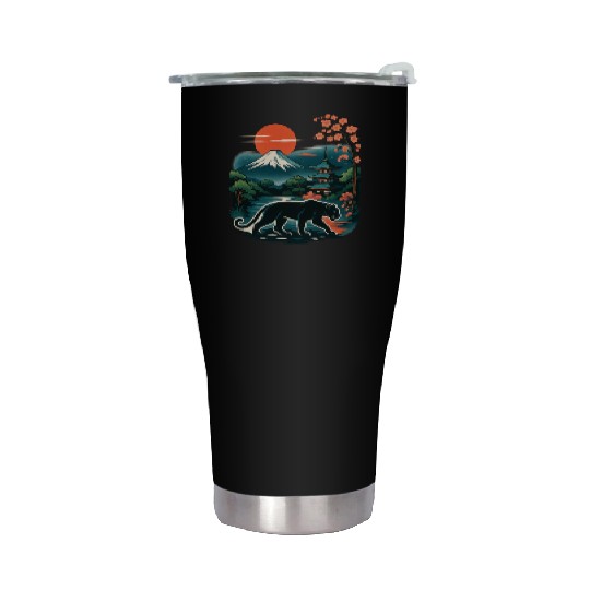 Serene Japanese Landscape with Mount Fuji Stainless Steel Tumblers