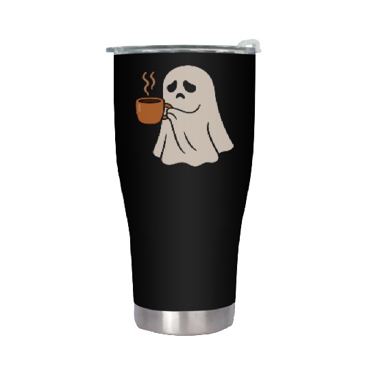 Spooky Ghost with Coffee Mug Design Stainless Steel Tumblers