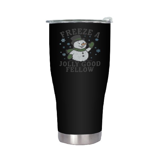 Frosty Snowman Jolly Greeting Design Stainless Steel Tumblers