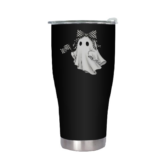 Ghost Boo Checkered Bow Race Day Racing Flag Racer Stainless Steel Tumblers