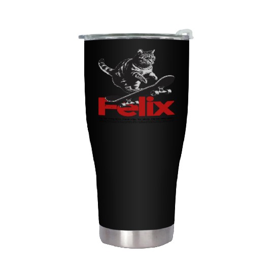 Cool Cat Skateboard with cute Boy Name FELIX Stainless Steel Tumblers