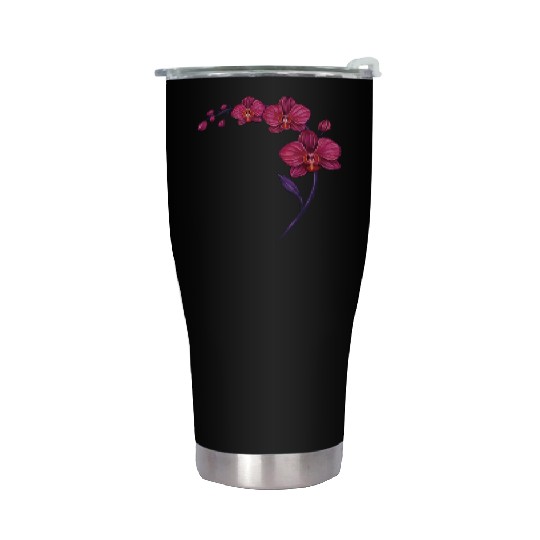 Elegant Violet Pink Orchid Flower Branch Design Stainless Steel Tumblers