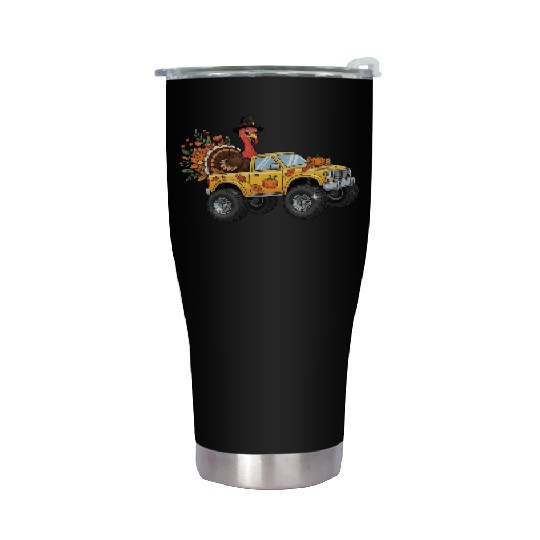 Autumn Thanksgiving Truck with Turkey Stainless Steel Tumblers