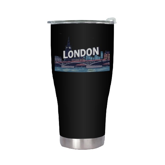 London Night Skyline Illustration Stainless Steel Tumblers