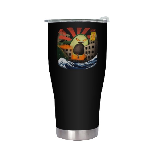 Giant Avocado Kaiju Monster Attack Urban City Stainless Steel Tumblers
