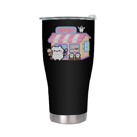 Kawaii Cat Ice Cream Shop Illustration Stainless Steel Tumblers