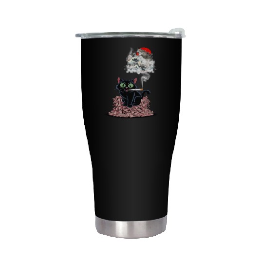 Black Cat Smoking Cigarette Catzilla Stainless Steel Tumblers