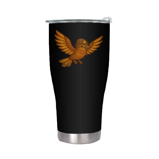 Steampunk Owl with Gears and Lantern Stainless Steel Tumblers