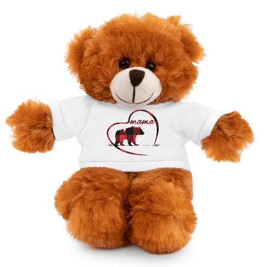 Mama Bear 3 Cubs Red Buffalo Plaid Heart For Mom Stuffed Animals With Tee