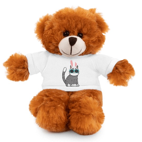 Happy Easter Cat With Bunny Ears And Glasses Cat Stuffed Animals With Tee