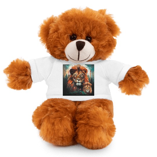Geometric Lion Mother and Lion Cub in the Forest Stuffed Animals With Tee