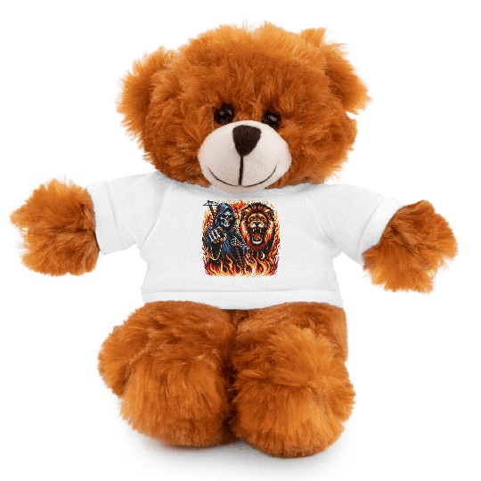 Hooded Skeleton and Roaring Lion in Fiery Flames Stuffed Animals With Tee