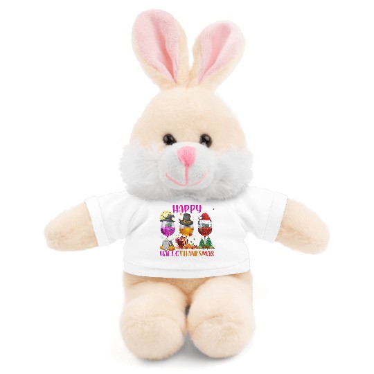 Happy Hallothanksmas Wine Lover Halloween Thankful Stuffed Animals With Tee