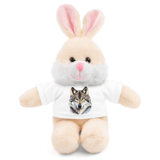 Watercolor Grey Wolf Portrait Stuffed Animals With Tee